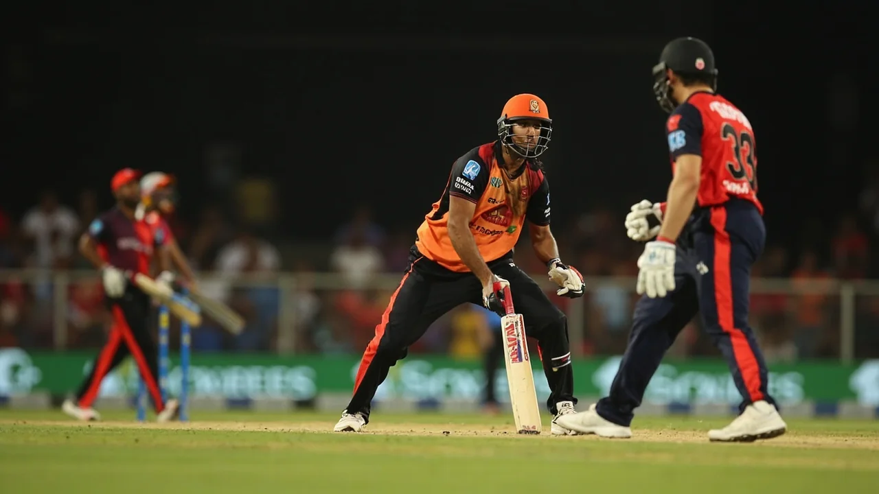 Close sideline frame of a young left-handed batter driving through the covers during a T20 international