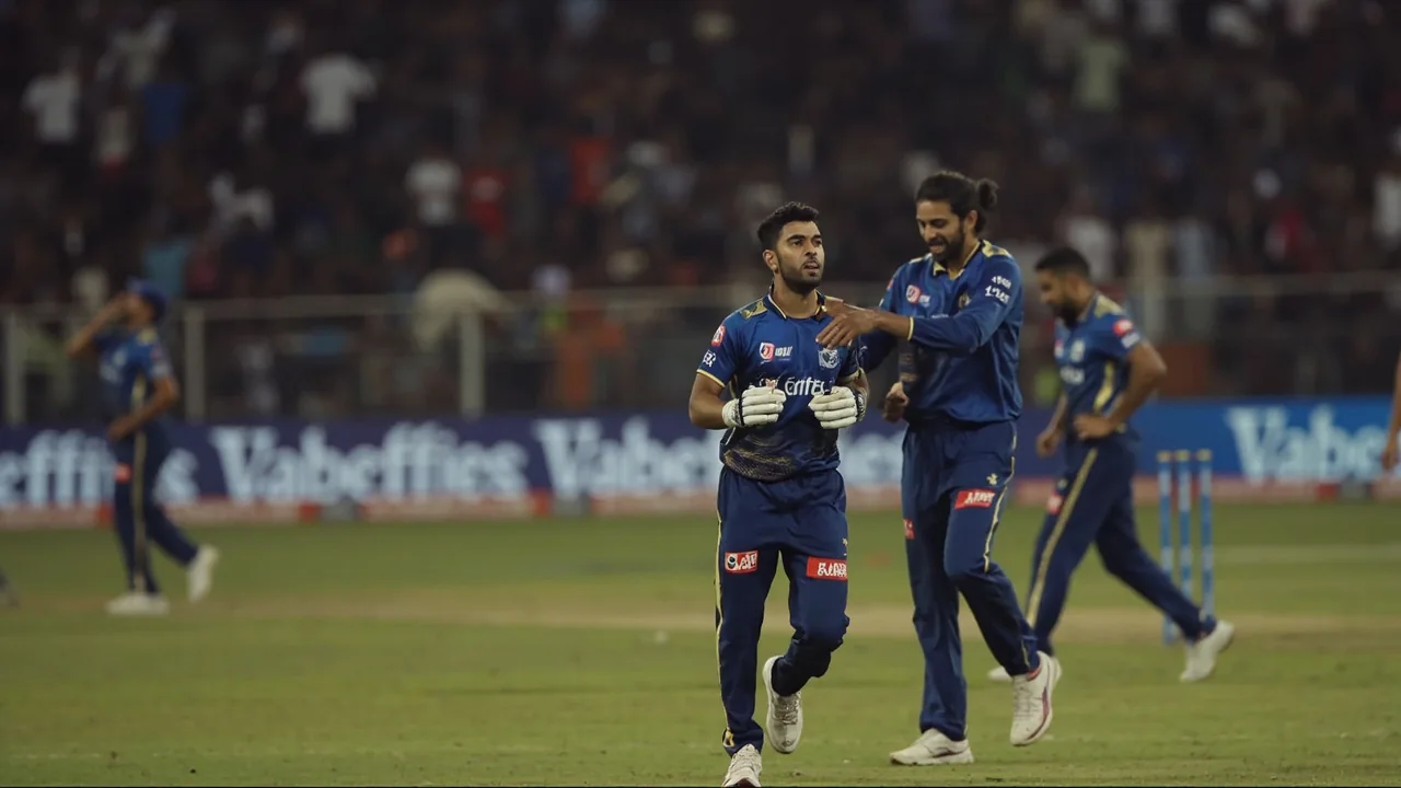Tactical view of a cricket team in a huddle near the boundary rope between overs at a day-night T20 international